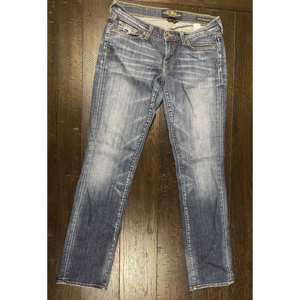 Lucky Brand Zoe Straight Jeans Womens 8/29 Medium Wash Low Rise Distressed Blue